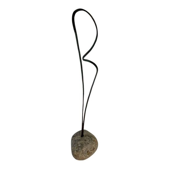 Abstract Stone & Metal Sculpture - 10” Minimalist Art Brutalist MCM Kinetic - Picture 4 of 8